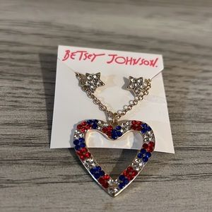 Betsy Johnson blue and red heart necklace with star earring’s